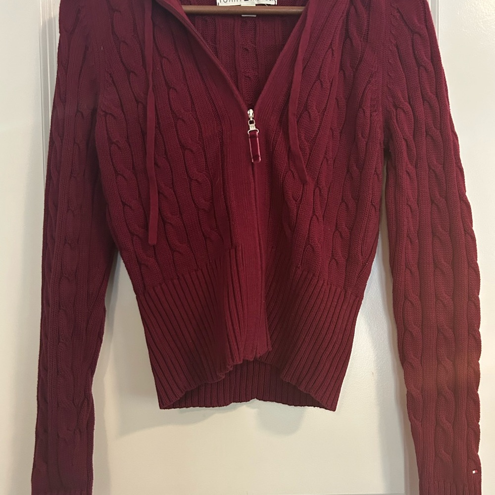 Tommy Hilfiger Burgundy Cable Knit Cardigan